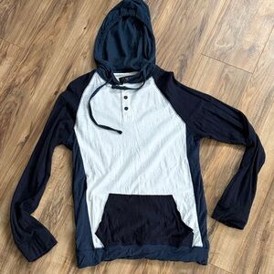 Men's Navy and White Hooded Sweatshirt